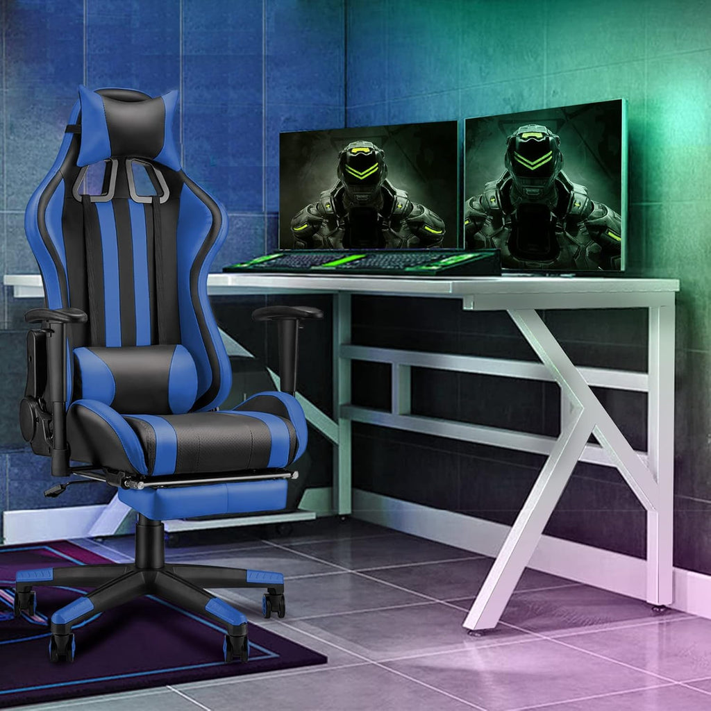 Ergonomic Gaming Chair with Footrest, Reclining PU Leather Office Chair O332