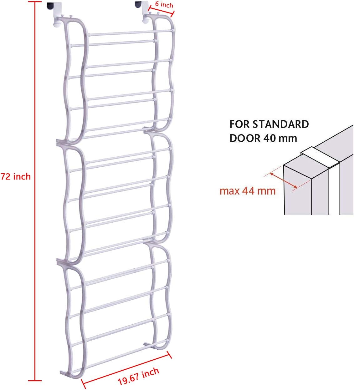 Over the Door Shoe Rack Holder - 36 Pair Hanging Shoe Organizer X35963
