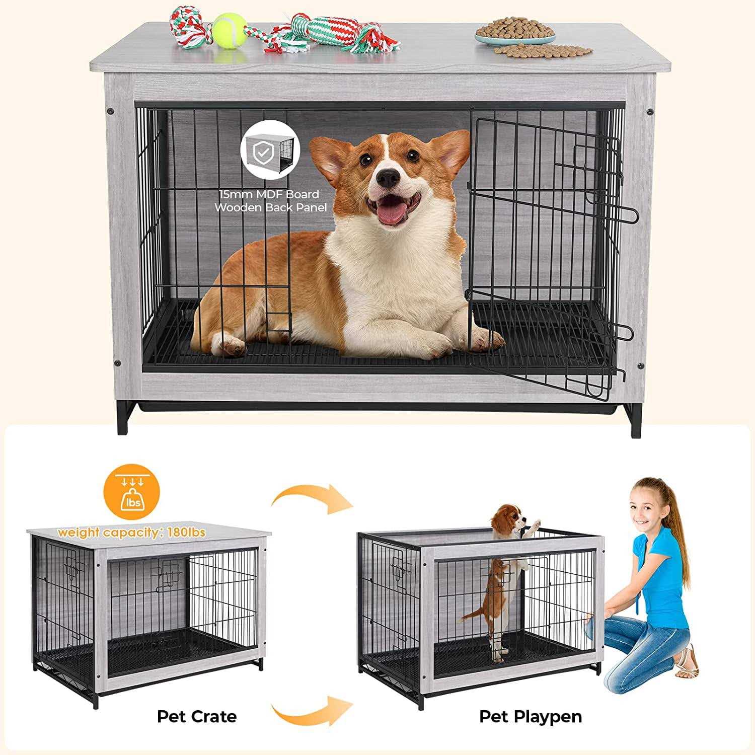 Wooden Dog Crate End Table Indoor Kennel A3275