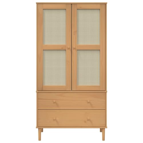 Rattan Look Solid Pine Wood Wardrobe with Ample Storage E52143