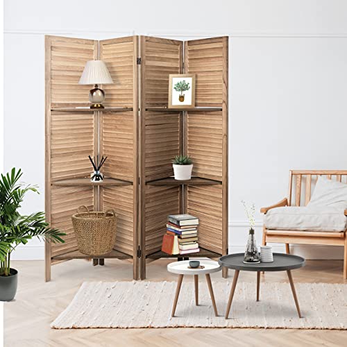 Room Divider with Shelves, 4 Panels, Folding Privacy Screen, Freestanding Wood Divider S191