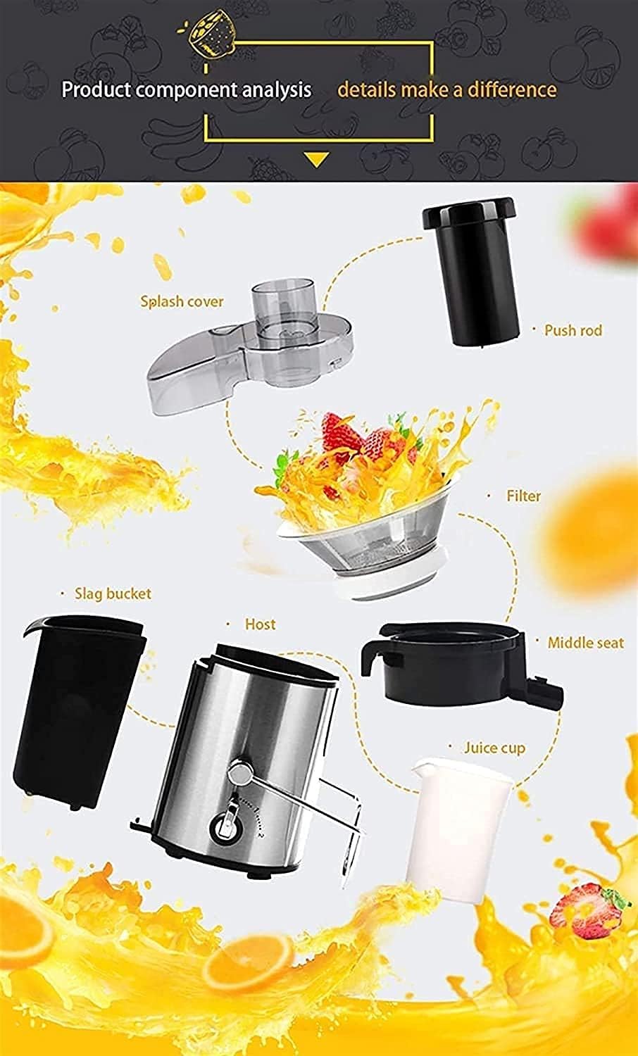 Centrifugal Juicer Machine with Wide Feed Chute, Easy to Clean T4262