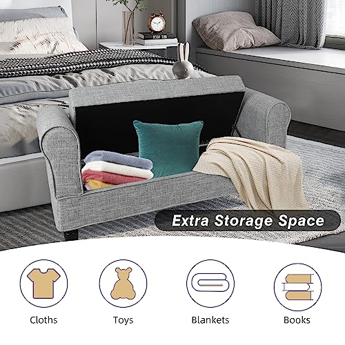 Button Tufted Storage Bench with Arms for Bedroom Entryway S34327