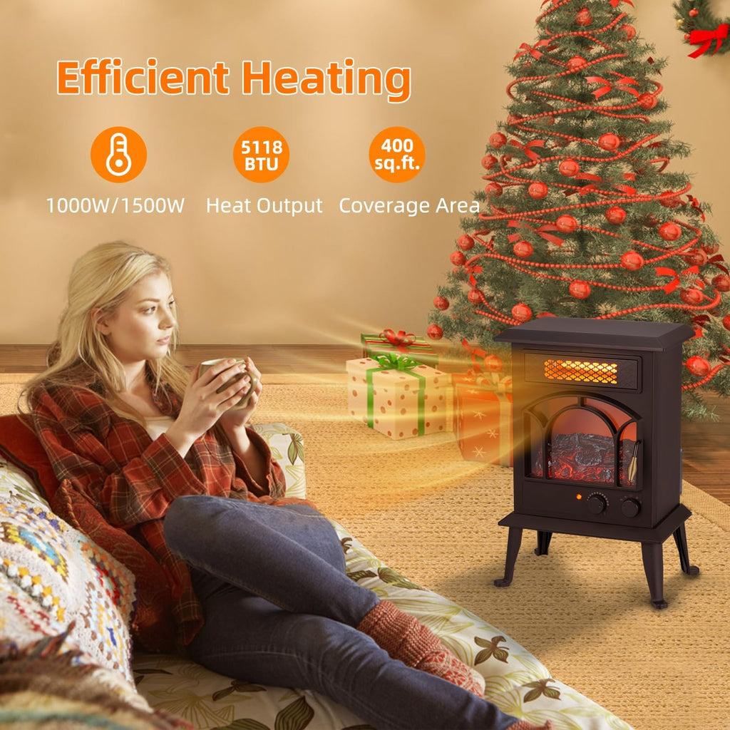 Electric Fireplace Heater, 1500W Portable Infrared Stove with Realistic Flame Effects K372397
