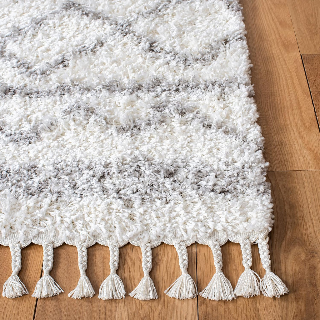 Shag Area Rug - 9' x 12', Ivory & Grey, Boho Braided Design, Non-Shedding S51460