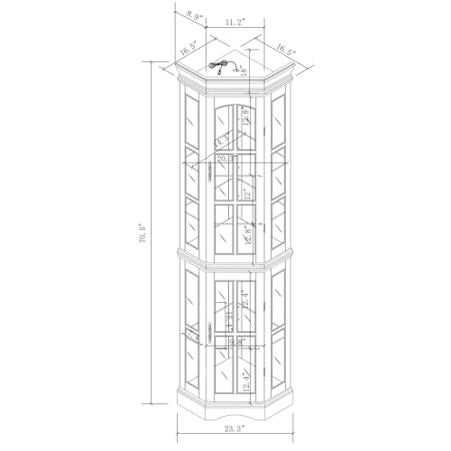 Corner Display Cabinet with 5 Shelves and Lighting, Tempered Glass Doors C105466