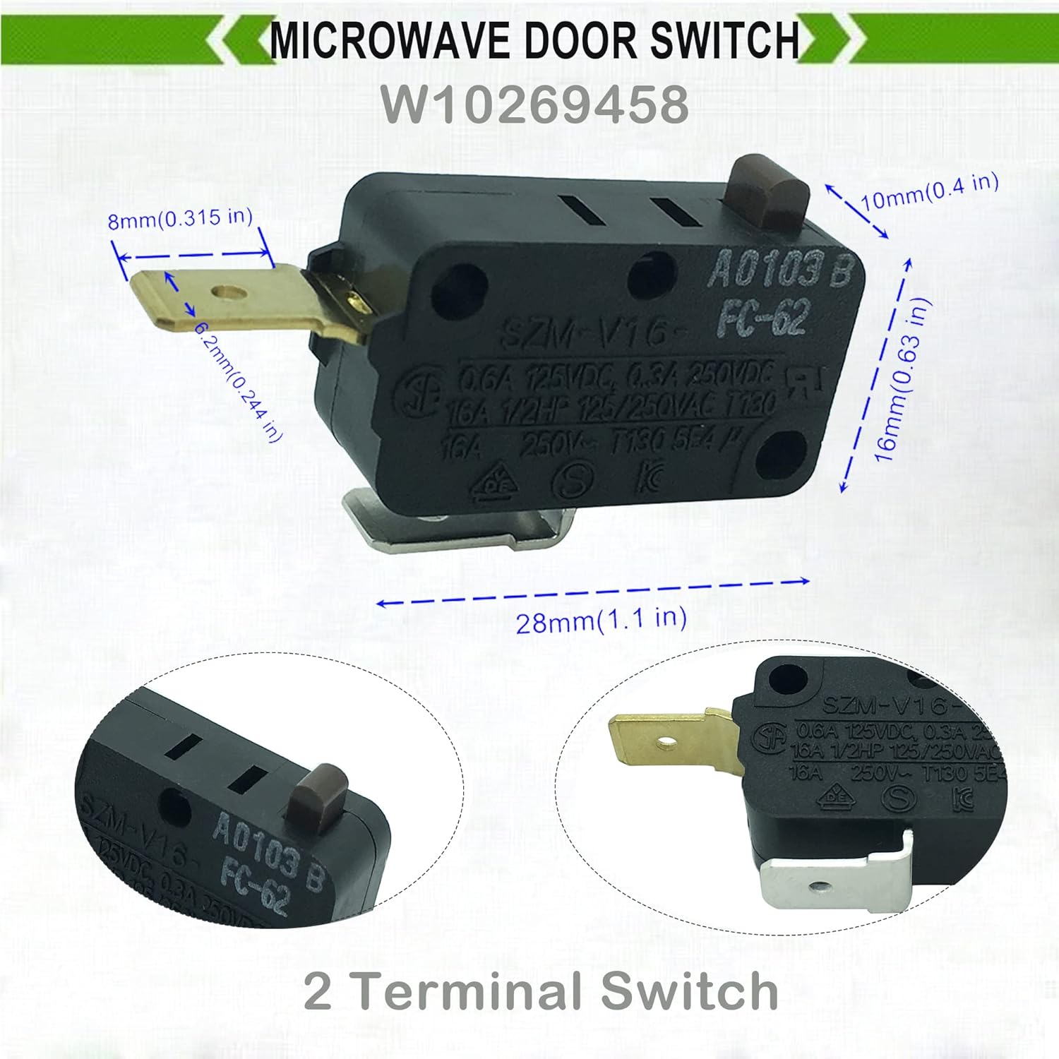 Microwave Door Switch Replacement for Whirlpool B415884