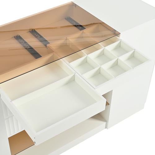 Bedroom Wardrobe Armoire with Glass Display Shelf and 6 Drawers Y5450
