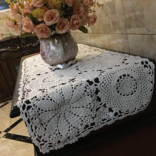 Cotton Crochet Lace Rectangular Table Runner, Ecru I50375