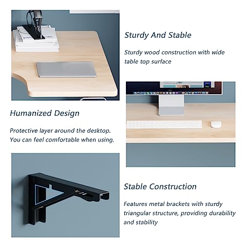 Wall Mounted L-Shape Corner Desk for Home Office, Fold Down, Walnut M46845