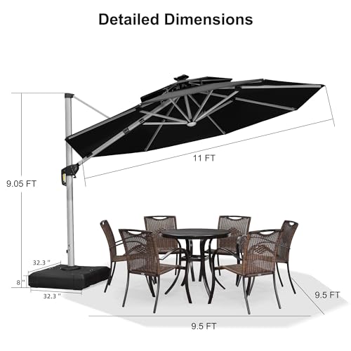 Solar Powered Cantilever Patio Umbrella with LED Lights, Navy Blue E7445