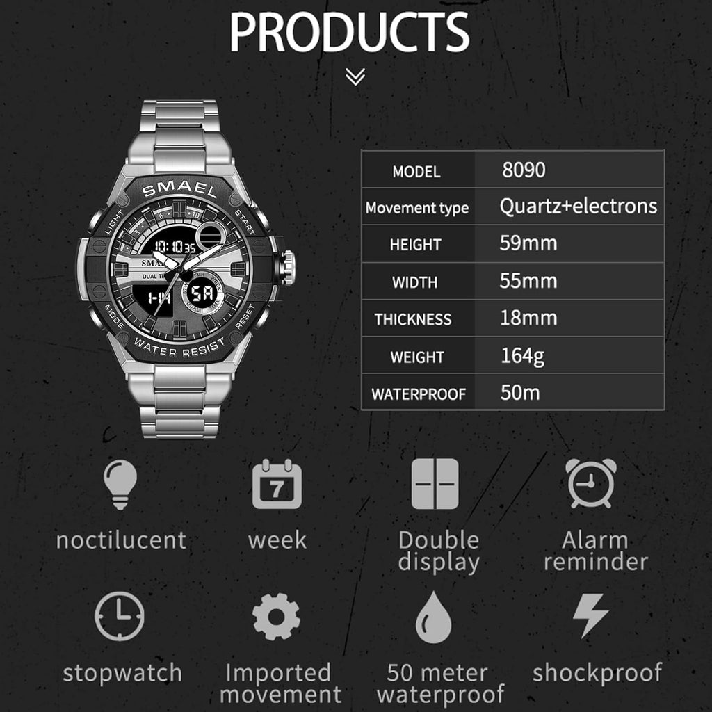 Men's Digital Analog Military Sports Watch Waterproof Stainless Steel A719827