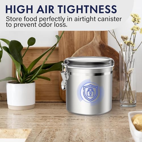 165oz Stainless Steel Airtight Food Storage Canister with Clear Lid and Locking Clamp A36031