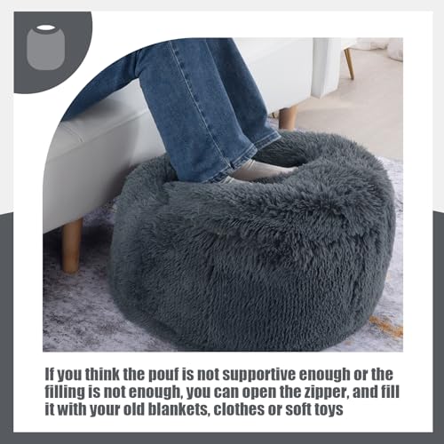 Plush Faux Fur Pouf Ottoman with Supportive Filling F11137