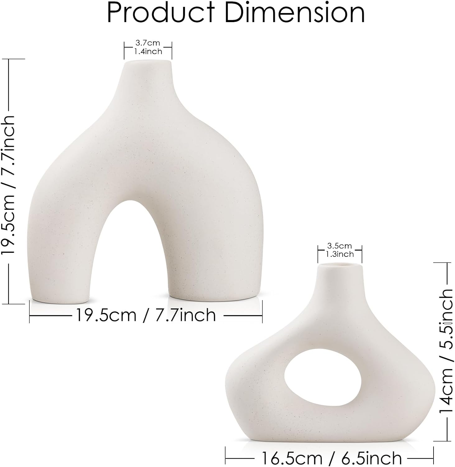 White Ceramic Vase Set of 2, Matte Donut Vases for Pampas Grass R76837