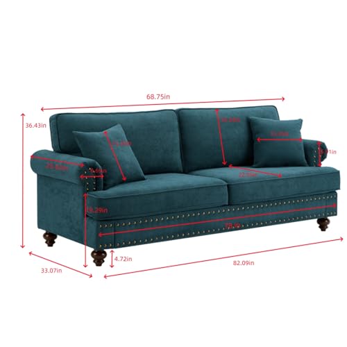 Green Fabric 3 Seater Chesterfield Sofa with Rolled Arms U6874