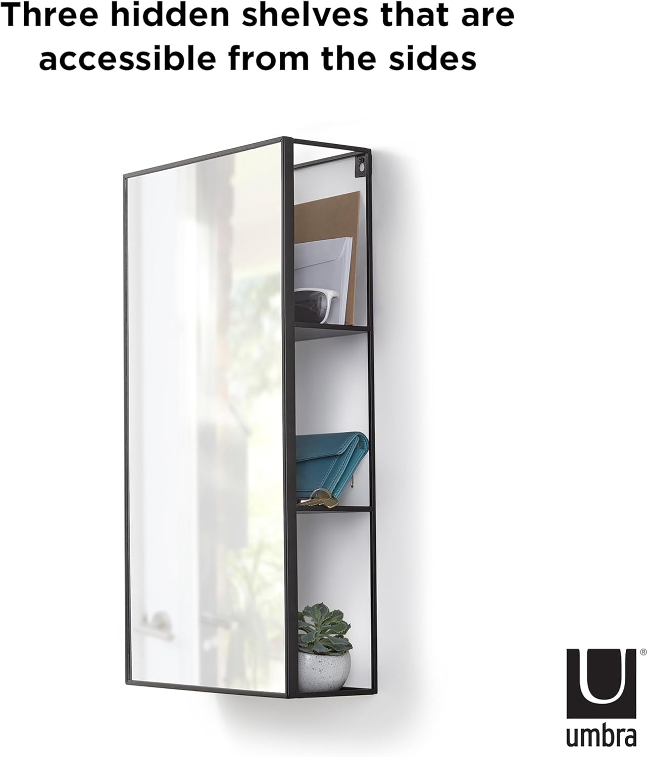 Black Metal Bathroom Mirror Storage Cabinet with 3 Shelves G8110