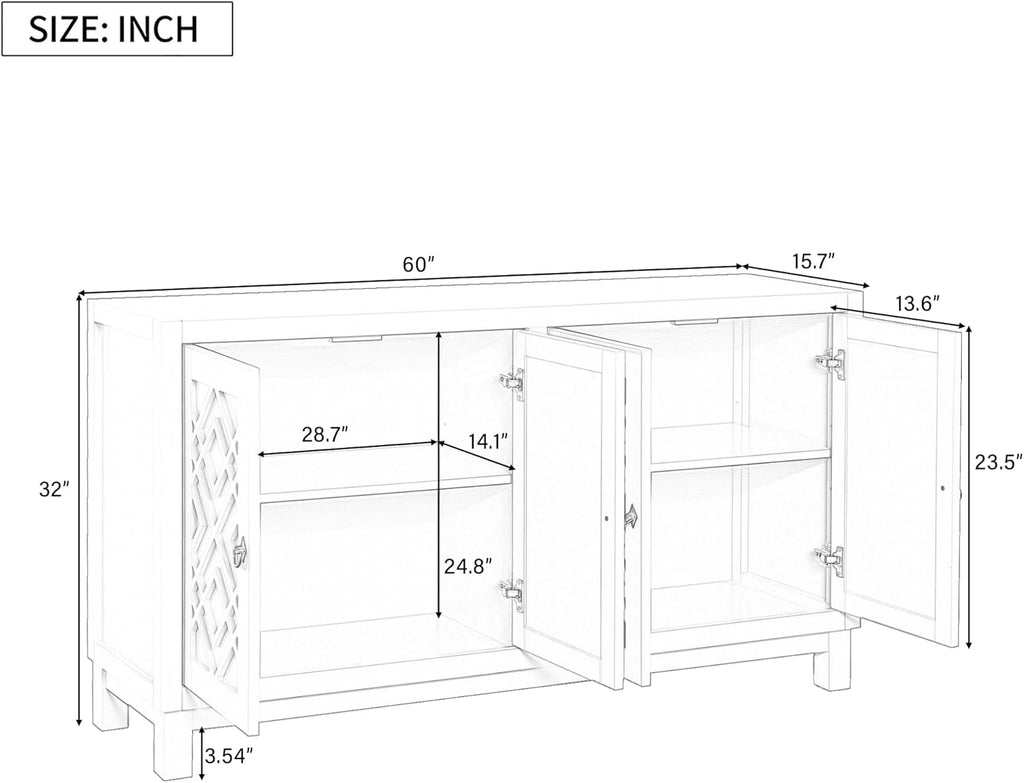 4 Door Storage Cabinet Sideboard with Pull Ring Handles W82398