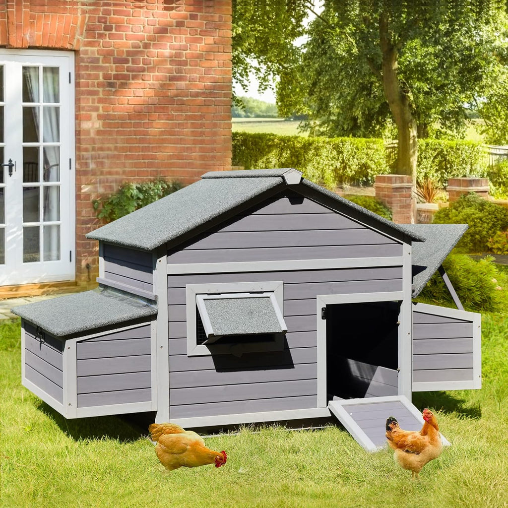 Chicken Coop Outdoor Poultry Cage Wooden Hen House with Nesting Box D132424