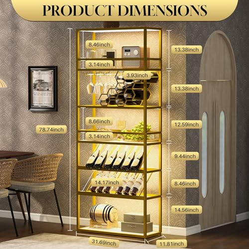 Wine Rack with LED Lights, 6 Tier Freestanding Floor Storage Shelves Z8394