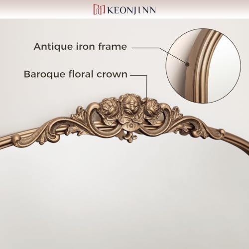 Vintage Arched Wall Mirror, 24" x 36" Gold Metal Frame D99935