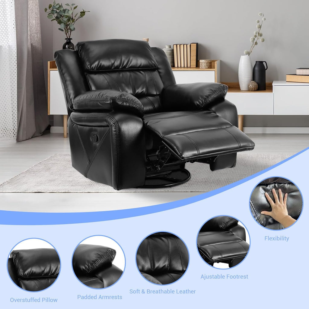 Swivel Rocker Recliner Chair, PU Leather Manual Reclining for Small Spaces C186429