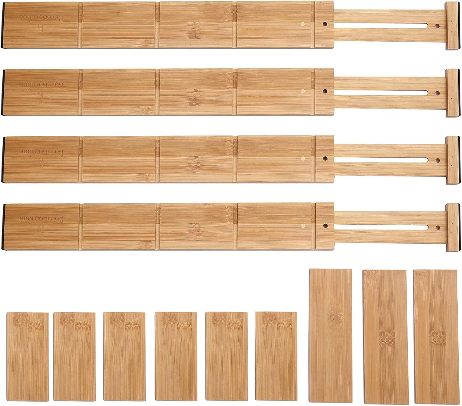 Bamboo Drawer Dividers with 9 Inserts, Expandable, 4 Pack P2038