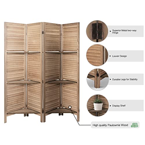 Room Divider with Shelves, 4 Panels, Folding Privacy Screen, Freestanding Wood Divider S191