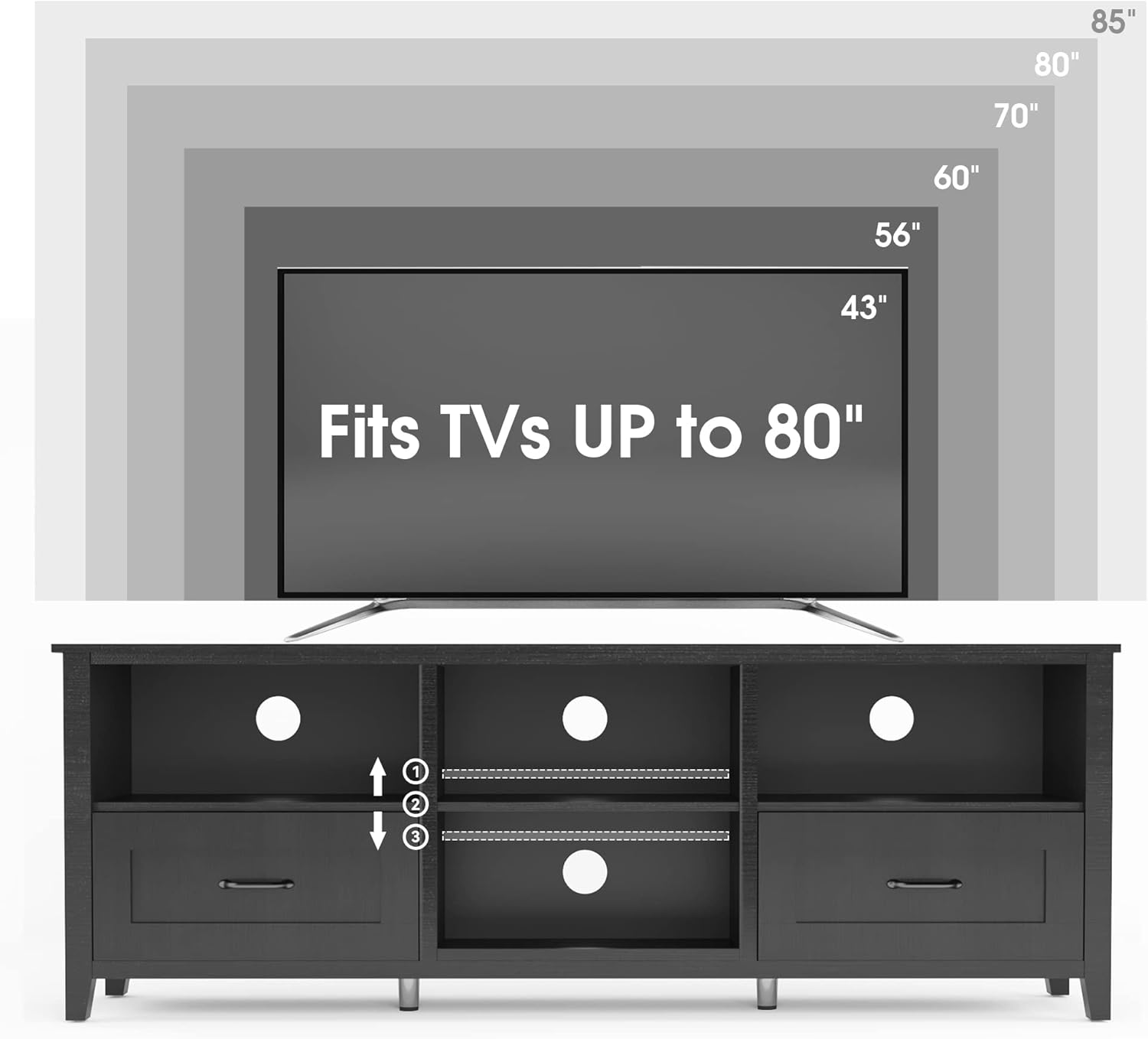 Black TV Stand for 55-80 inch TVs, Media Console with Drawers D649673