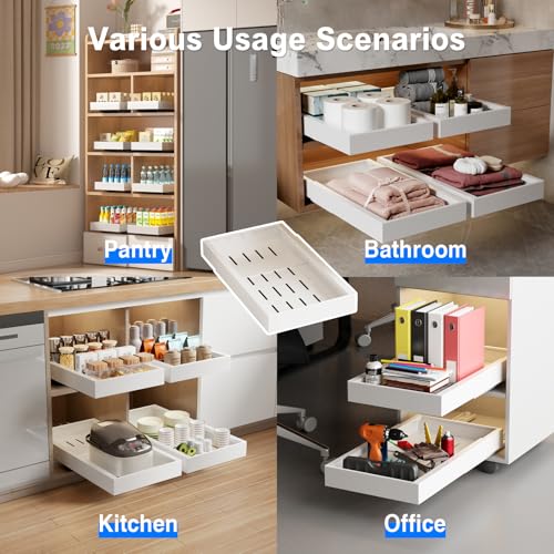 2 Pack Pull Out Cabinet Organizer, Expandable Depth 16.5-21.8 Inches, White H2269