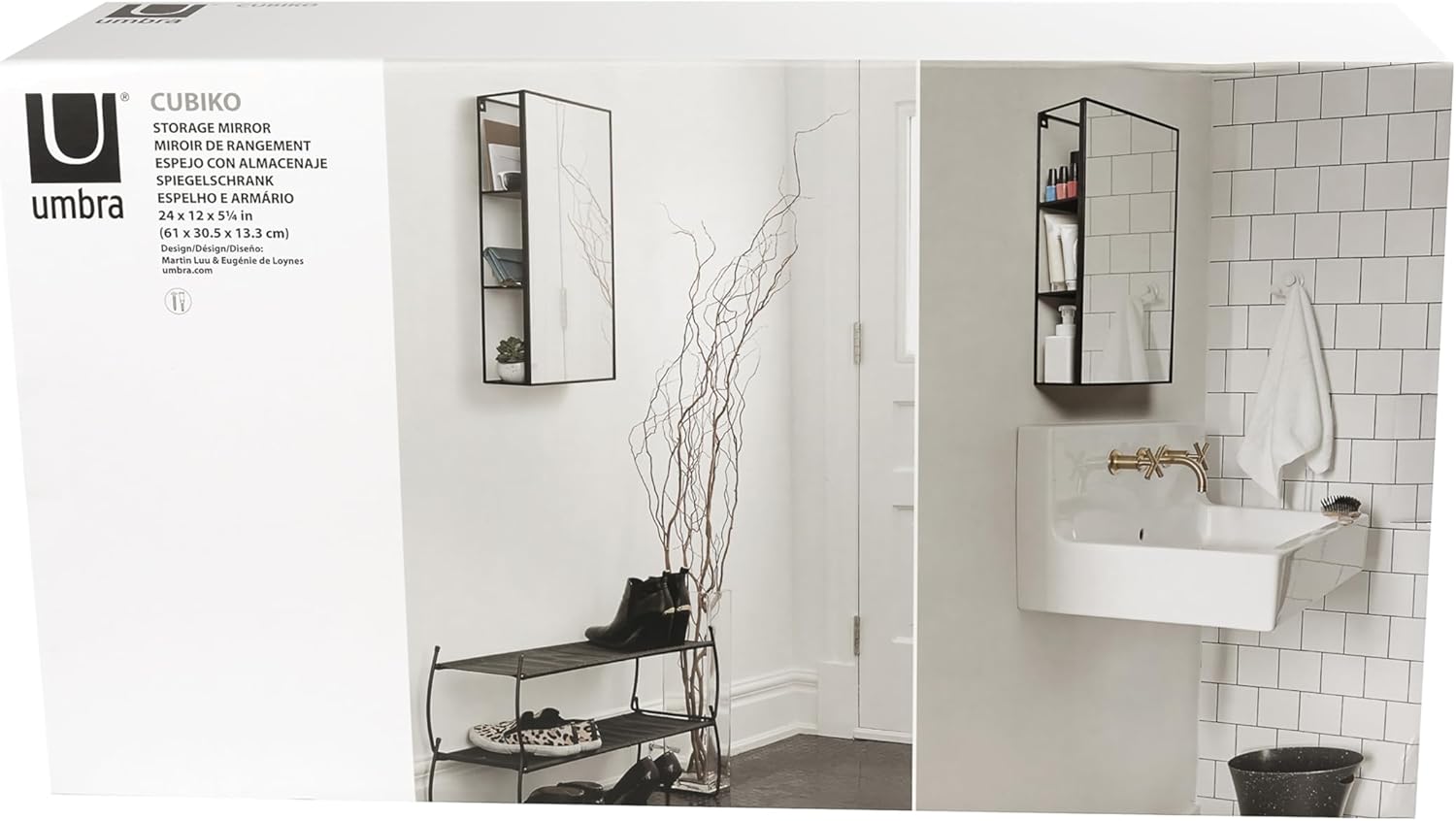Black Metal Bathroom Mirror Storage Cabinet with 3 Shelves G8110