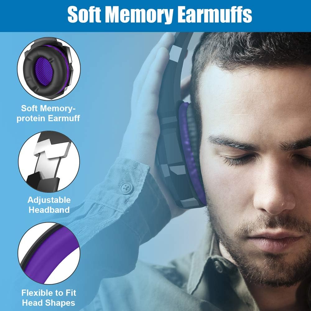 Gaming Headset for PS4, PC, Xbox One Controller, Noise Cancelling Over Ear Headphones with Mic - Purple I53181