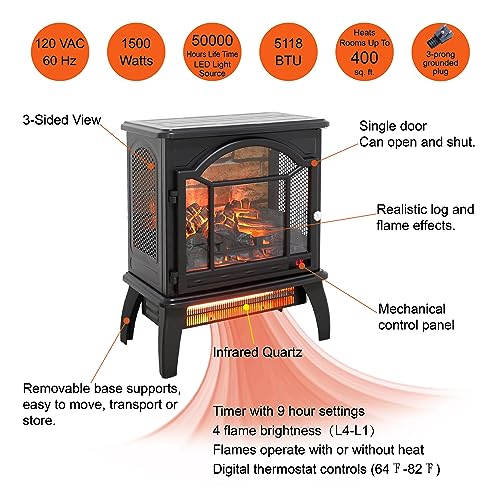 1500W Infrared Freestanding Electric Fireplace Heater with Remote V472