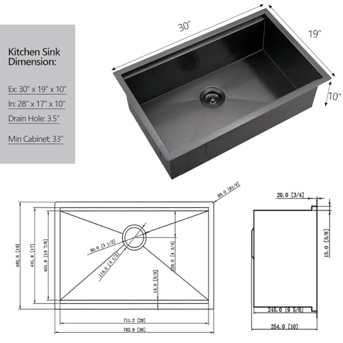 30 Inch Undermount Workstation Kitchen Sink, Matte Black Stainless Steel, Single Bowl G221408