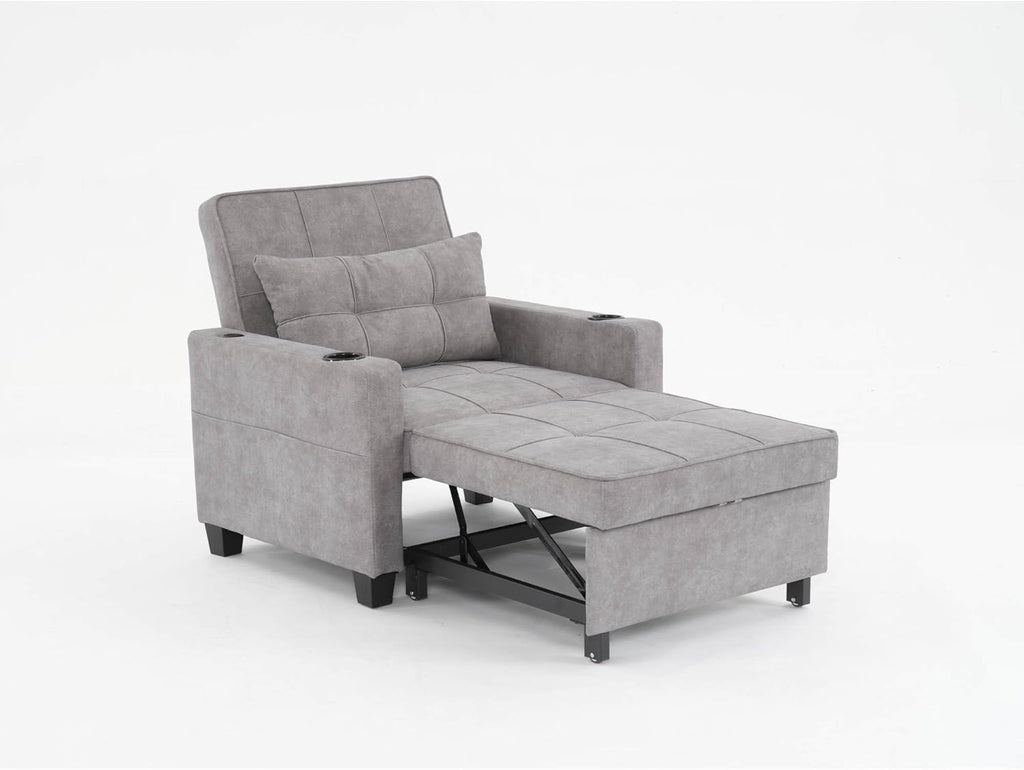 Convertible Chair Bed 3-in-1 Sleeper with USB Ports, Light Grey V2352