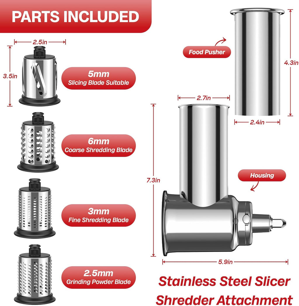 Stainless Steel Cheese Grater Attachment for Stand Mixer, Vegetable Slicer Shredder B304