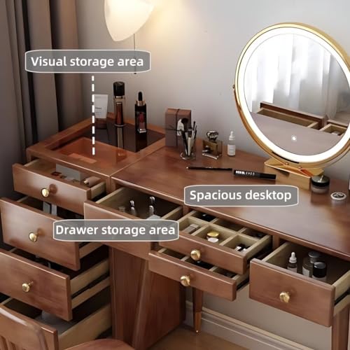 Solid Wood Makeup Vanity Desk with Mirror and LED Lights K985692