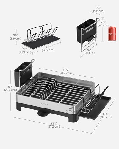 Large Dish Drying Rack, Stainless Steel with Rotatable Spout, Fingerprint-Resistant for Kitchen Counter Q487