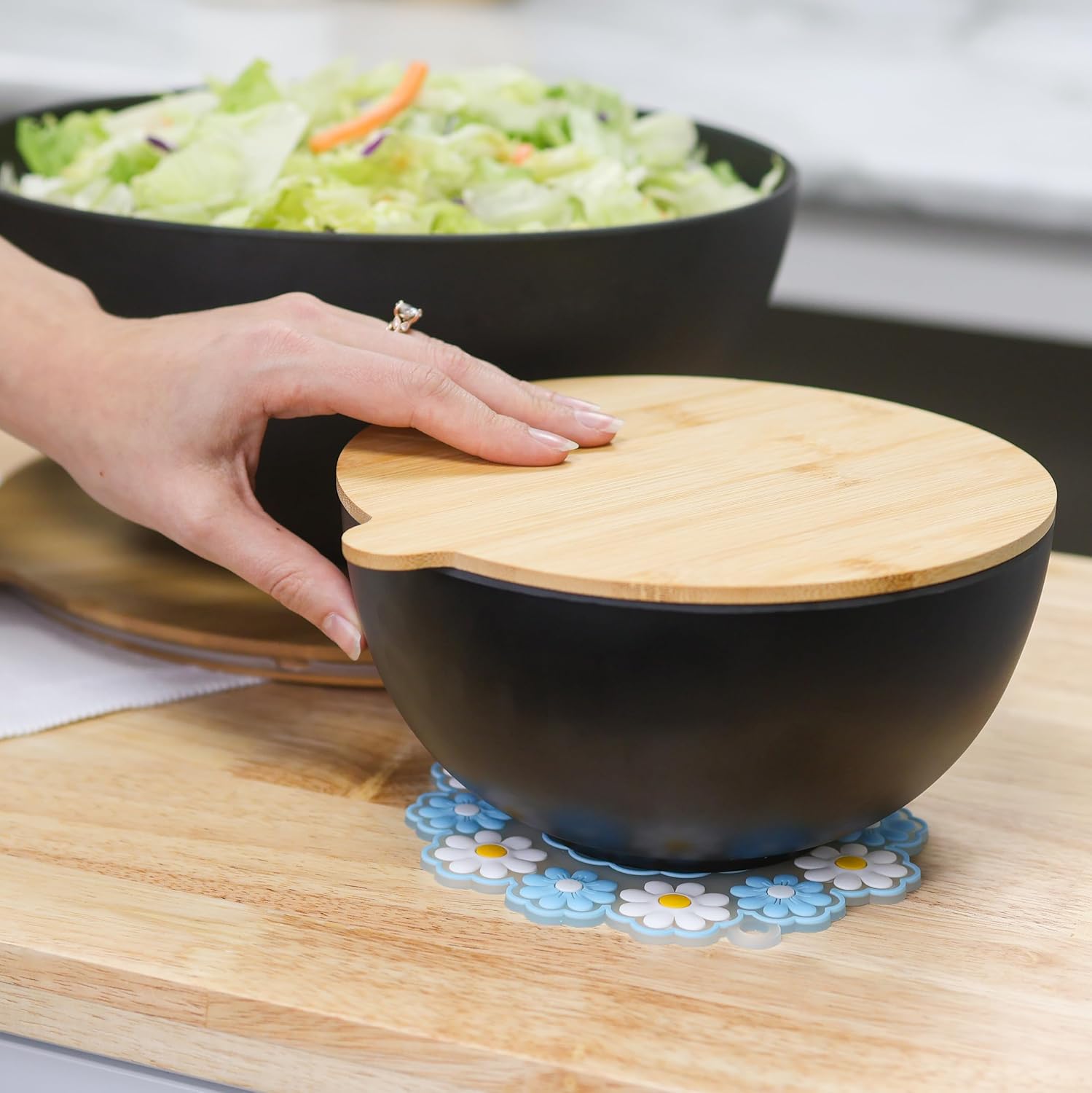 Mixing Bowl Set with Lids - 3 Piece Bamboo Fiber Nesting Bowls with Cutting Board Lids H347