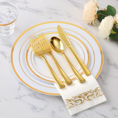 700 Piece Silver Dinnerware Set for 100 Guests, Disposable Plastic Plates for Party F59014