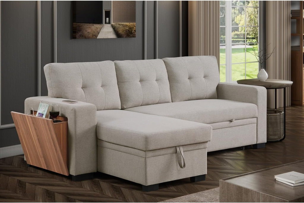 Modern L-Shaped Sleeper Sectional Sofa Bed with Chaise, Light Gray Z26874