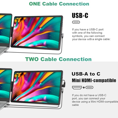 Portable Laptop Monitor 14 inch, 360° Rotatable Dual Screen H611