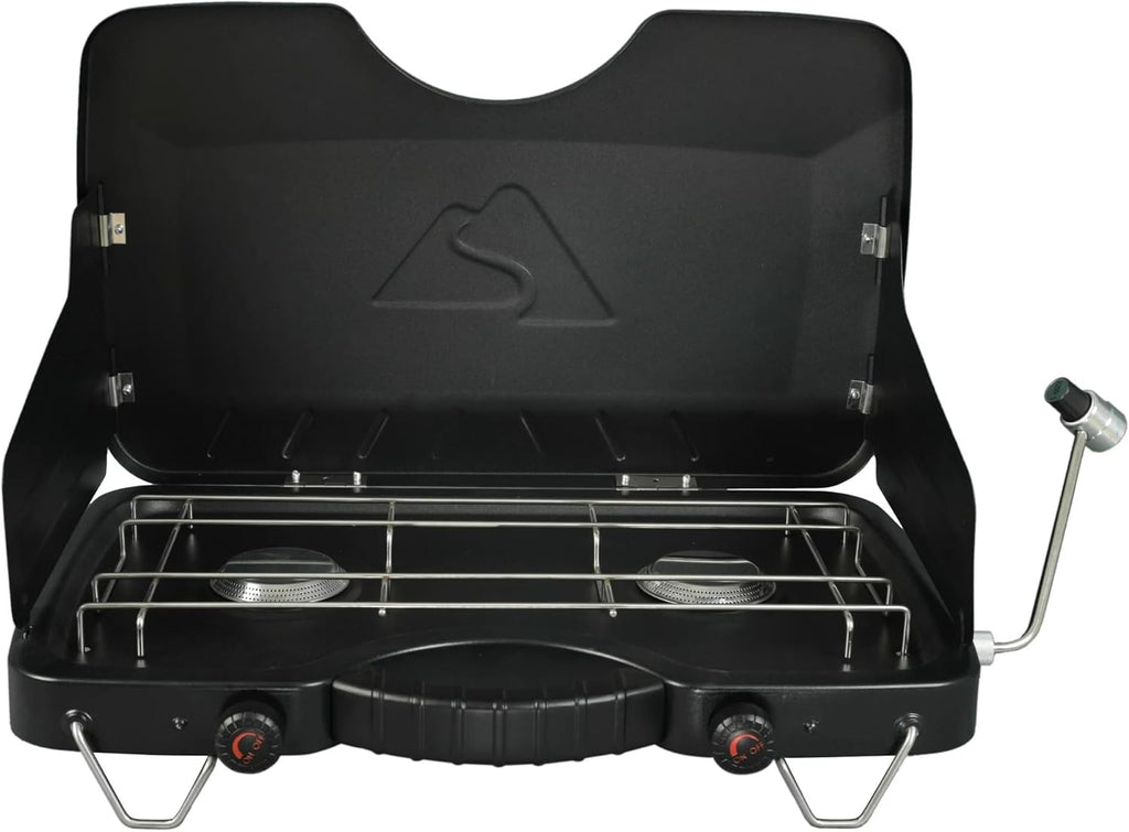 2 Burner Propane Gas Camping Stove, Portable Dual Burner with Adjustable Temperature Control Q443