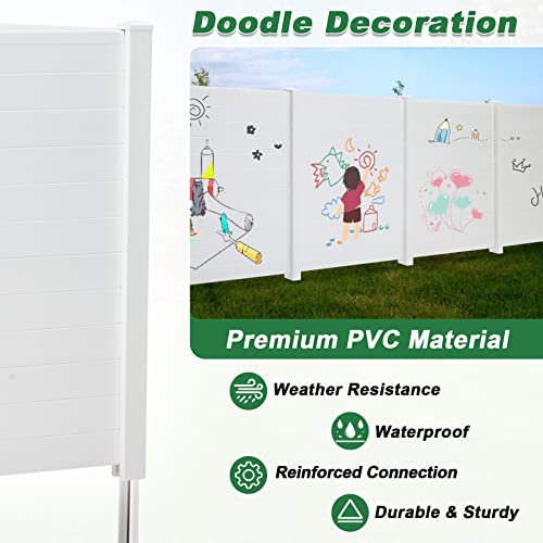 Outdoor Privacy Screen 2 Panels, 48"W x 49"H, Freestanding Fence with Iron Stakes, White W835