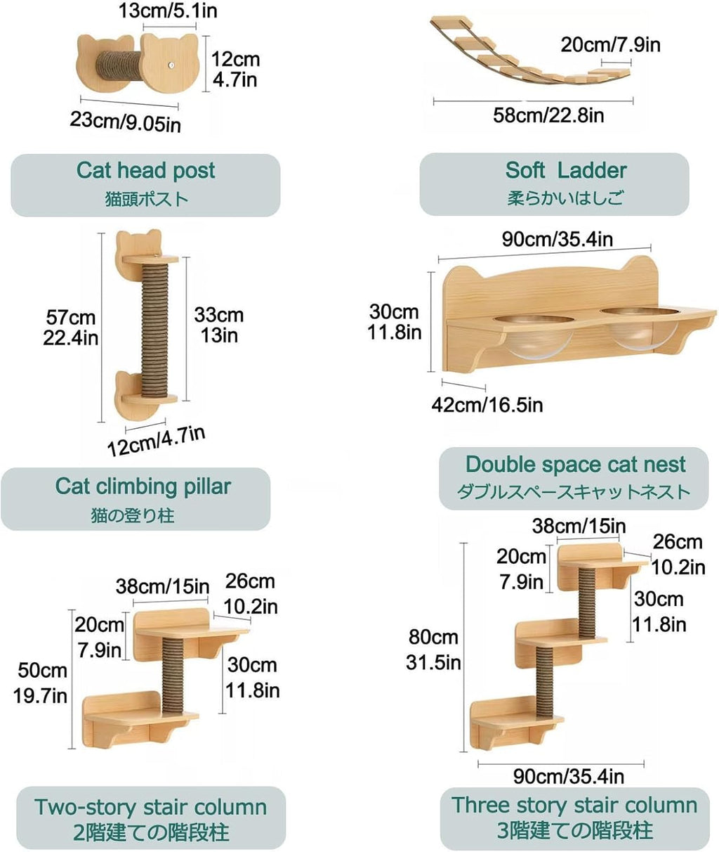 Wall-mounted Cat Climbing Set with Cat Nest and Steps T525