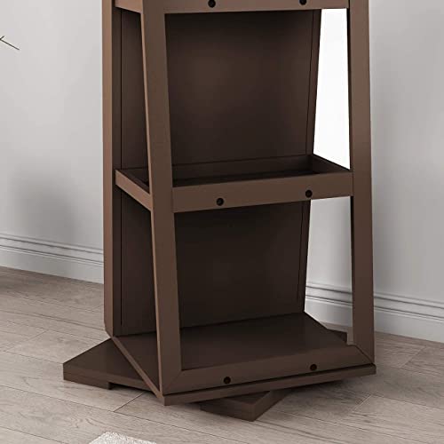 Rotating Jewelry Cabinet with Mirror, Full Length Wooden Storage Armoire with Lock J1222