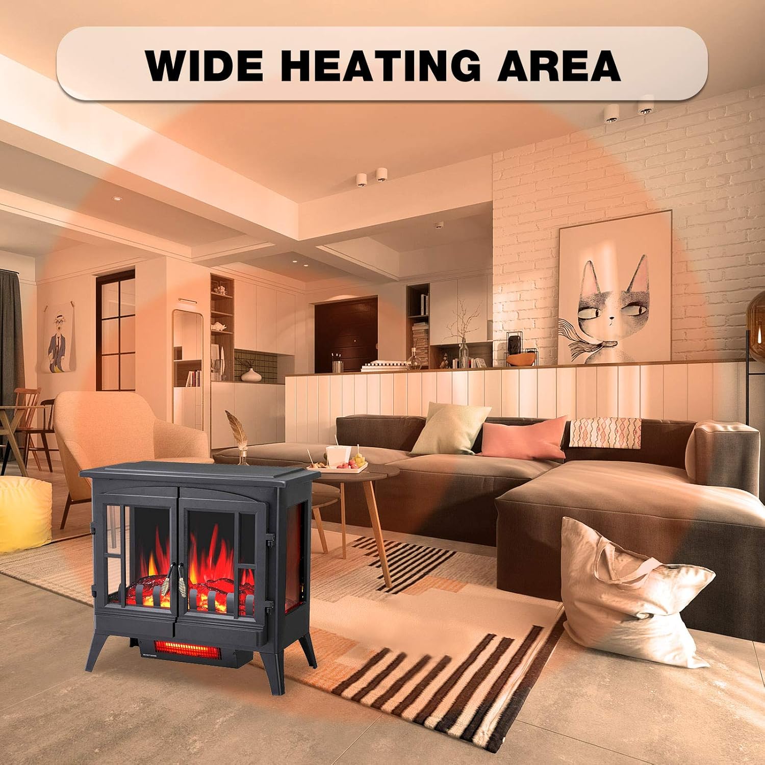 3D Infrared Electric Fireplace Heater, Freestanding, Adjustable Brightness H131481