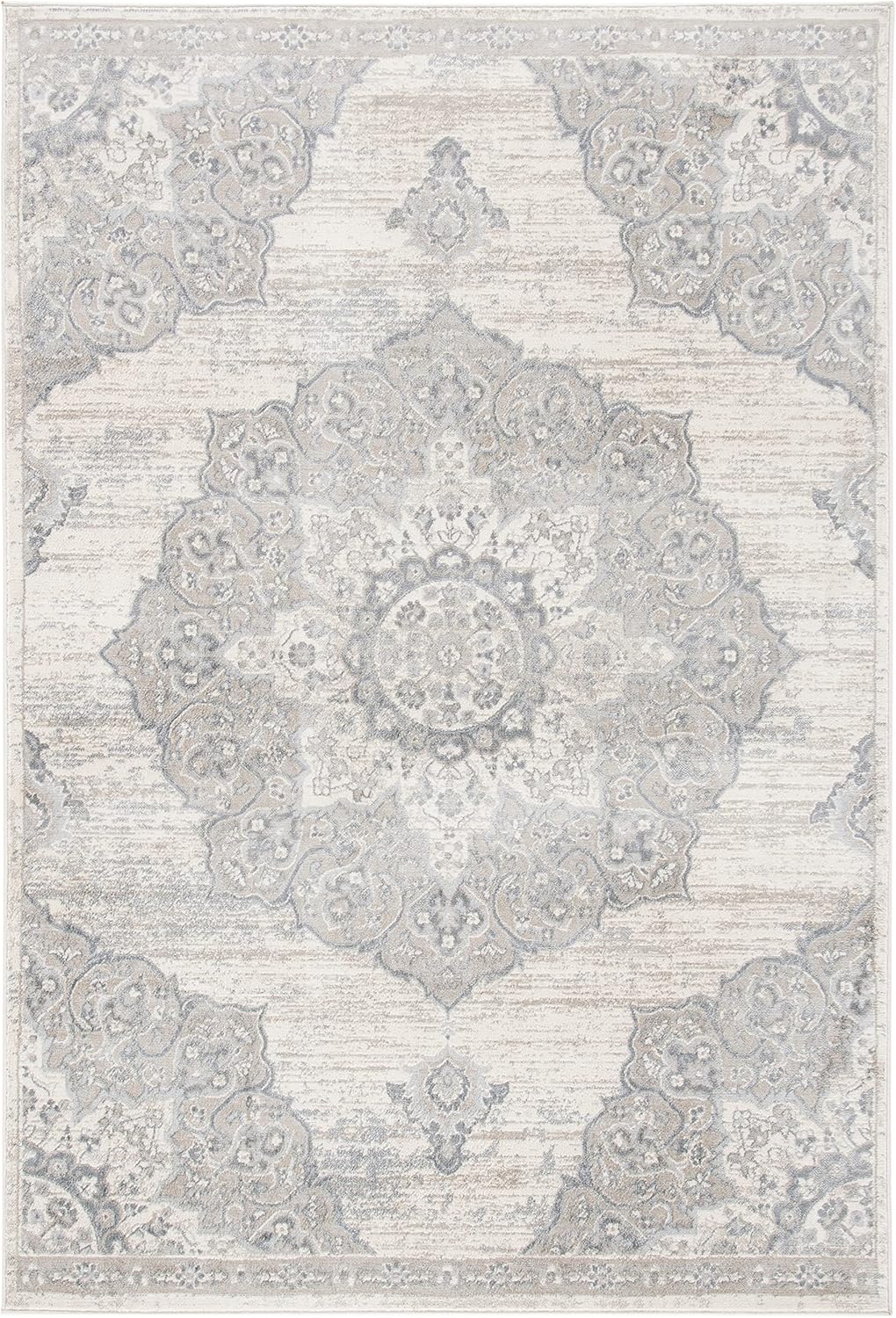 Area Rug 9' x 12' Ivory & Beige Medallion Distressed Design G398207