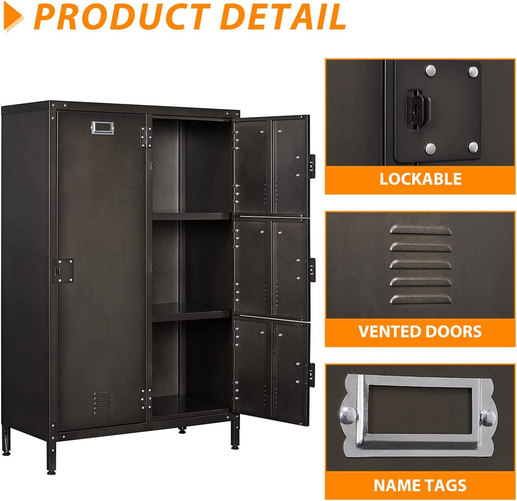 Metal Locker Storage Cabinet, 4 Doors, Steel Wardrobe for Home Office Gym School D274