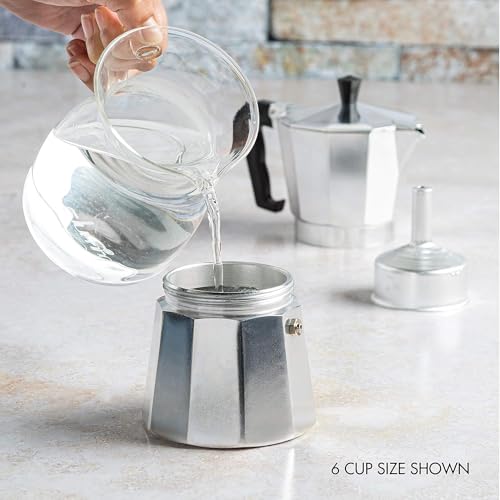 Moka Pot Stovetop Espresso Maker, 3 Cup, Silver Y781389